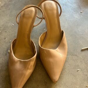 H&M Nude Patent Pointed-Toe Slingback Mules